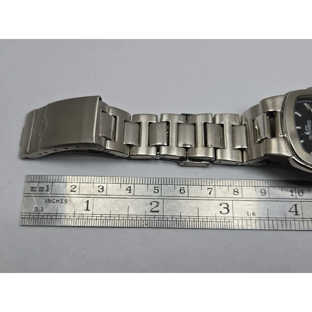 Vintage Lee Dungarees Mens Black Cushion Dial Silver Bracelet Quartz New Battery